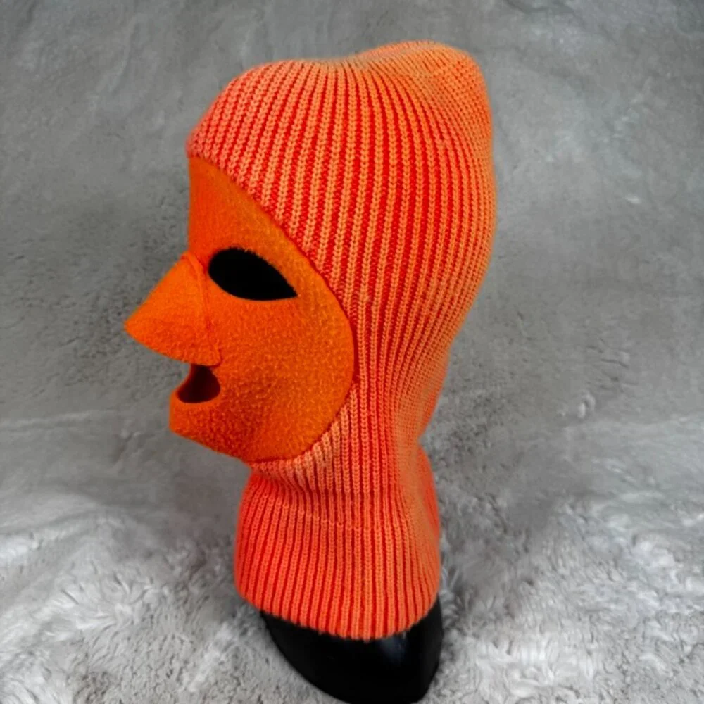 VTG Blaze Orange Knit Balaclava Beanie Hat Face Mask Mens Outdoor Winter Hunting